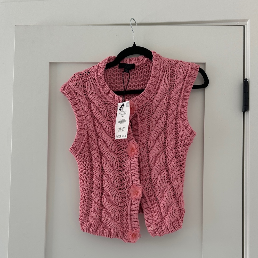Zara Pink Cable Knit Sleeveless Cardigan